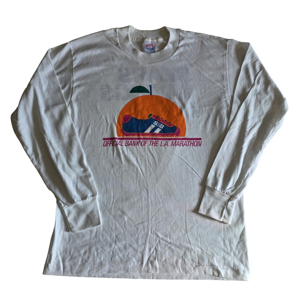 Vintage 80s LA Marathon Long Sleeve Shirt Tee Jays Single Stitch White Medium